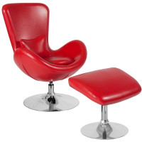Flash Furniture CH-162430-CO-RED-LEA-GG Egg Series Red Leather Side Reception Chair with Ottoman 